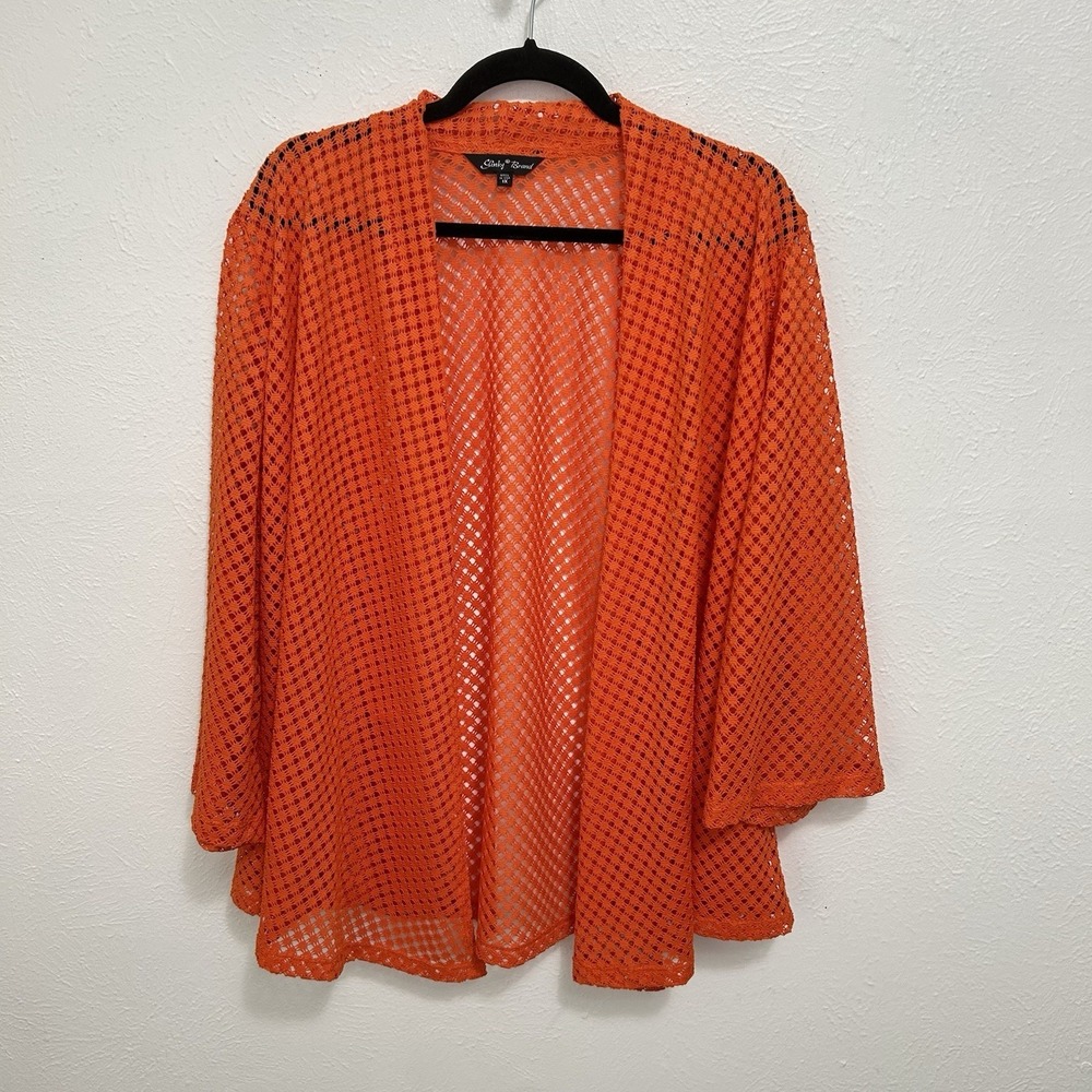 Slinky Brand‎ Orange Open Knit Shrug Cardigan Cover Up Topper Travel Sz 1X  Boho